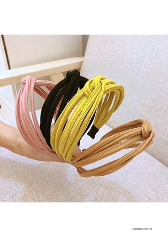Lurrose 6Pcs Cloth Knotted Headband Fabric Covered Twisted Hair Hoop Boho Wide Turban Hairband Criss Cross Vintage Head Wrap for Women Girls Fashion Hair Accessories