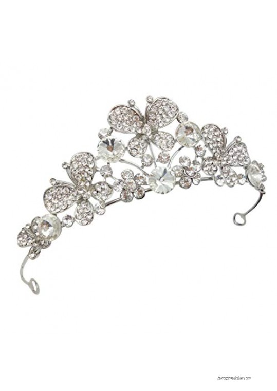 Lurrose Butterfly Bridal Crown Rhinestone Silver Tiara Crystal Princess Hair Jewelry Wedding Diadem for Women and Girls