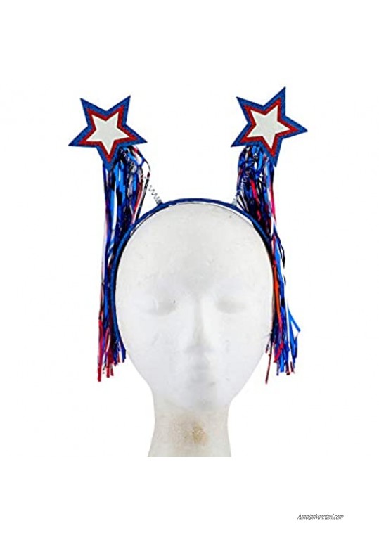 LUX ACCESSORIES Blue Red White Spring Stars Tinsel Foil July 4th Cheerleader Fashion Headband