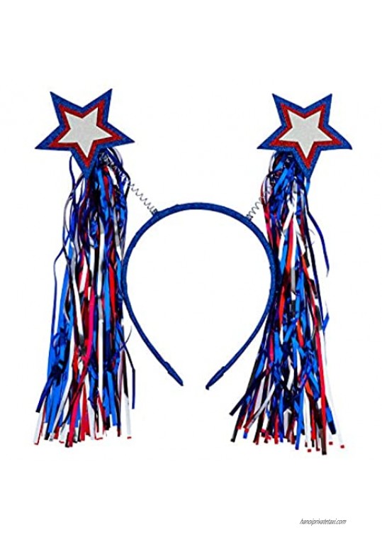 LUX ACCESSORIES Blue Red White Spring Stars Tinsel Foil July 4th Cheerleader Fashion Headband