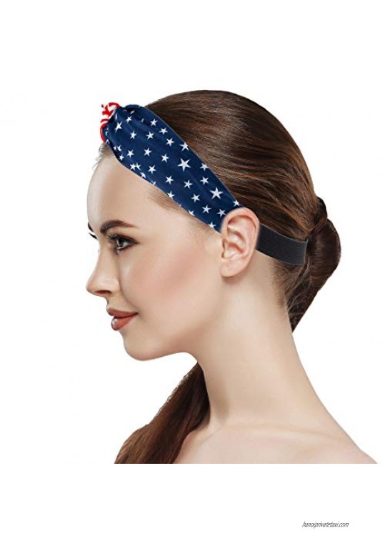 Lux Accessories July 4th American Flag Print Red White Stripes Blue Stars Fabric Stretch Headband