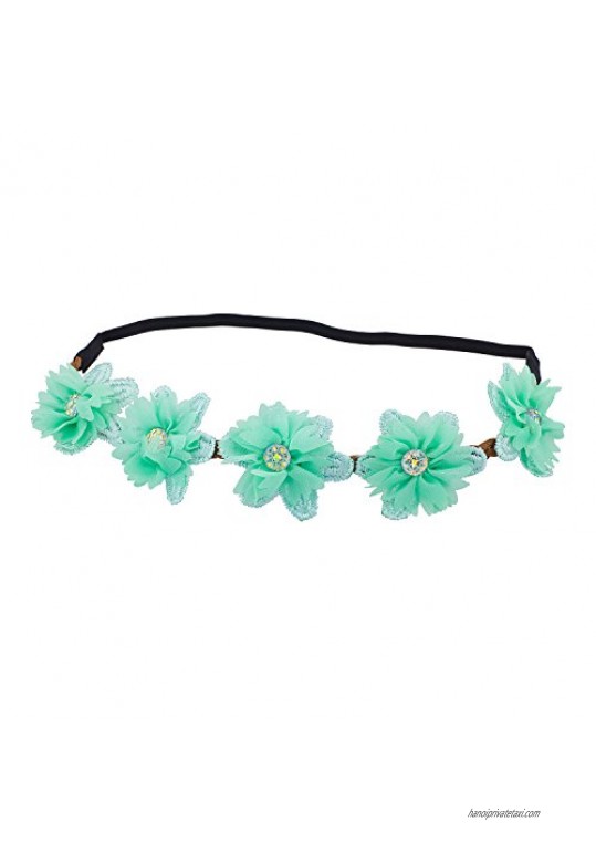 Lux Accessories Mint Green Chiffon Glitter Flower Floral Headband Headwrap
