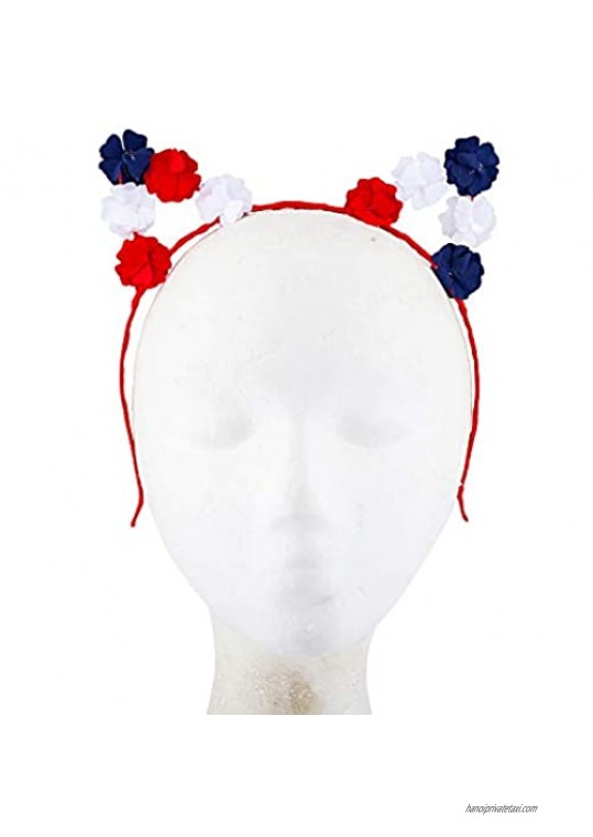 Lux Accessories Red Blue White Flowers Cat Ears July 4th Patriotic Fashion Headband