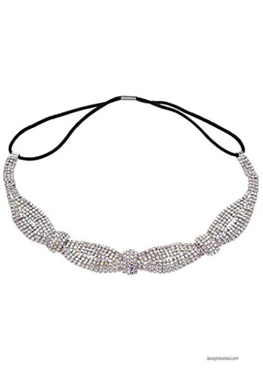 Lux Accessories Silver Braided Clear Rhinestones tretch Elastic Headband