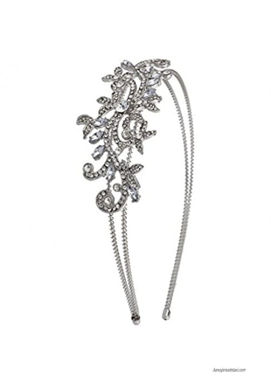 Lux Accessories Silvertone Vintage Flower Vines Bridal Bride Hard Headband