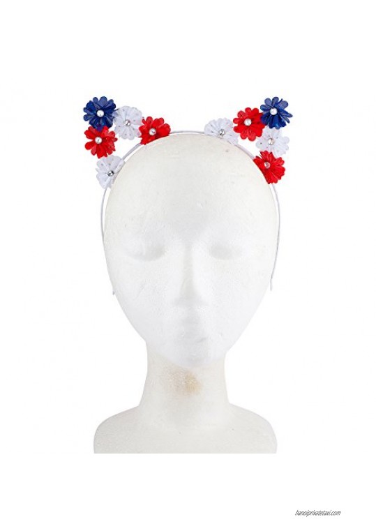 Lux Accessories White July 4th Red Blue Polka Floral Cat Ears Fashion Headbands