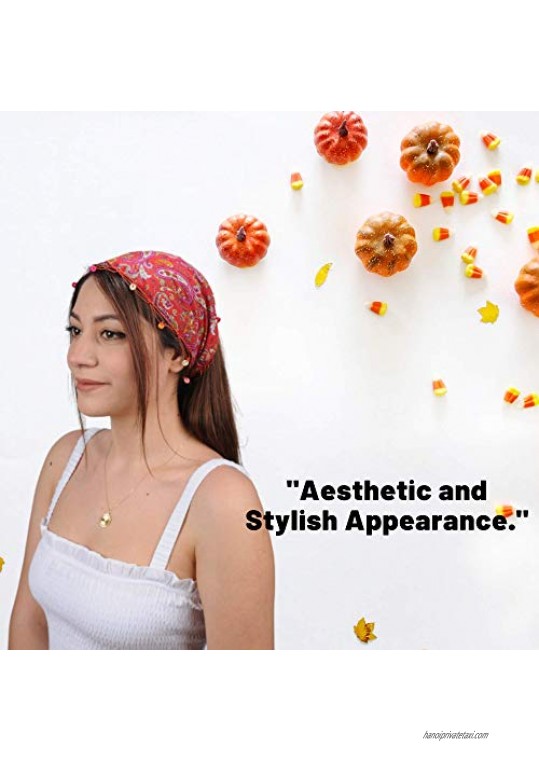 N /A Headbands for Women Embroidered Patterned Fabric Wooden Beaded Headband - Look Aesthetic and Cool - You can use hair accessory as bandana shawl scarf. -2 PACK