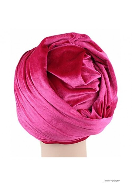 Qhome Luxury Pleated Velvet Turban Hijab Head Wrap Extra Long Tube Indian Headwrap Scarf Tie