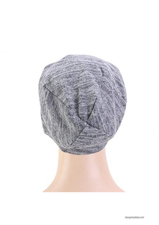 Satin Lined Bonnet for Curly Hair Sleeping Unisex Slap Snood Sleep Cap Adjustable Slouchy Turban Headwrap for Hair Loss -Gray