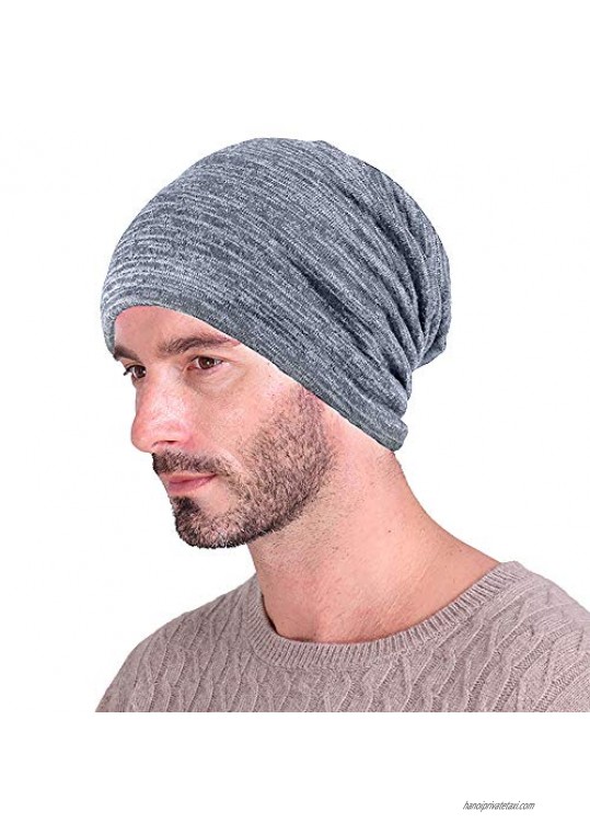 Satin Lined Bonnet for Curly Hair Sleeping Unisex Slap Snood Sleep Cap Adjustable Slouchy Turban Headwrap for Hair Loss -Gray