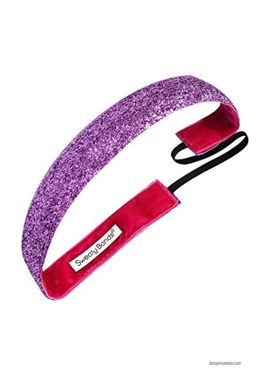 Sweaty Bands Womens Girls Headband - Non-Slip Velvet-Lined Glitter Hairband - Viva Diva Pink 1-Inch