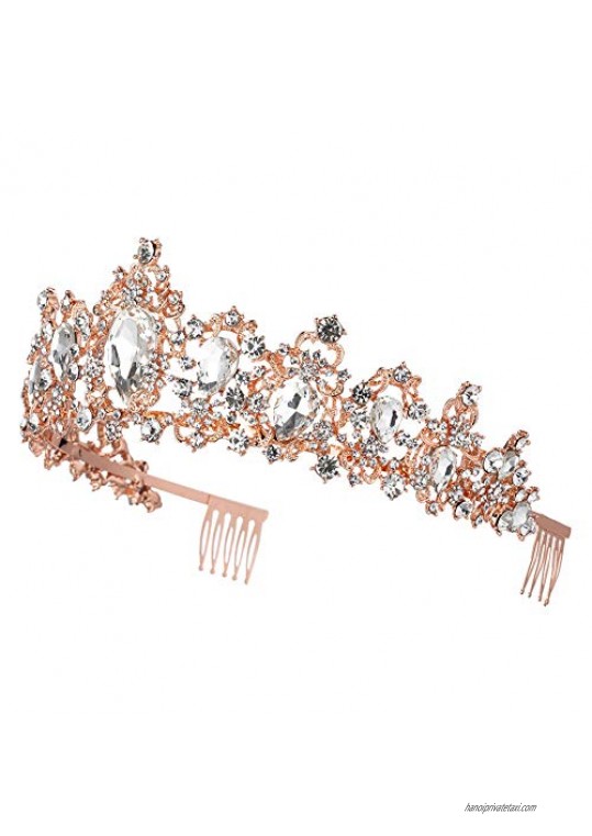 Sweet Princess Pink Crowns for Women Girls Crystal Rhinestone Queen Costume Party Festival Wedding Tiaras Headbands (Rose Gold White)
