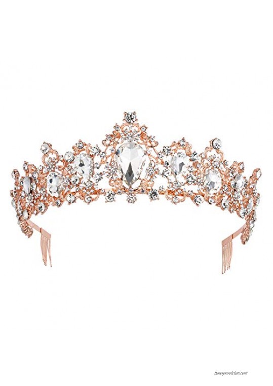 Sweet Princess Pink Crowns for Women Girls Crystal Rhinestone Queen Costume Party Festival Wedding Tiaras Headbands (Rose Gold White)