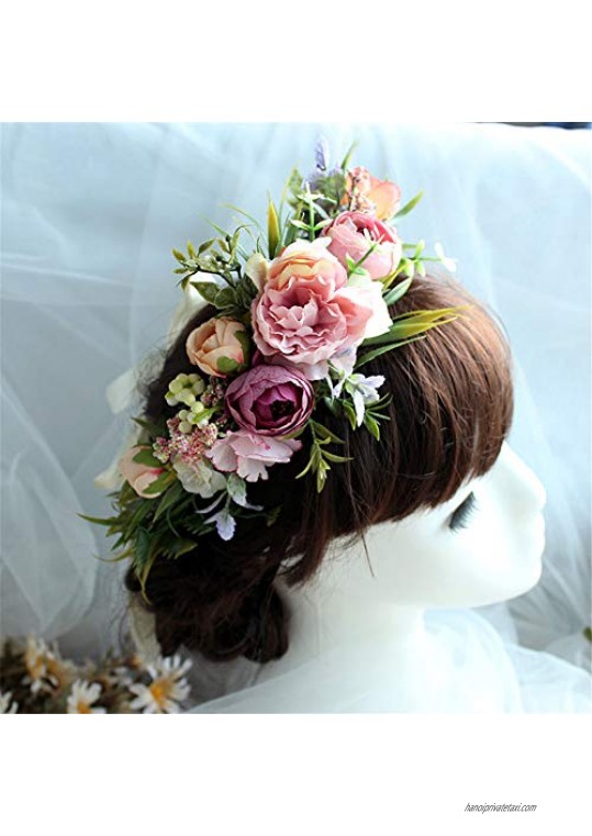 Tutuziyyy Flower Headband Handmade Adjustable Wreath Halo Crown Floral Wedding Garland Headband For Beach Party Festival Purple