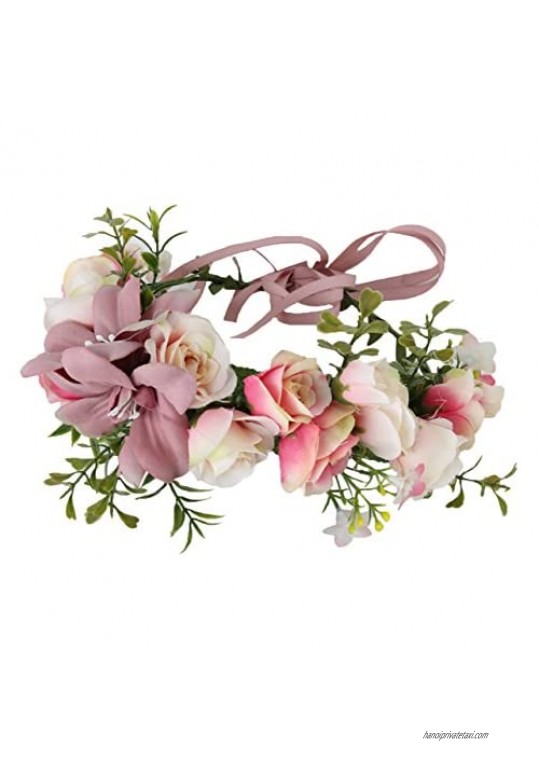Vivivalue Boho Flower Crown Hair Wreath Halo Floral Garland Headband Headpiece with Ribbon Festival Wedding Party