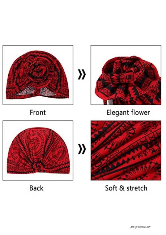 Women's Turban Cap Flower Knot Headwrap Bohemia Turbans African Pre-tie Head Wraps Bonnet