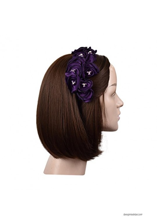 Wreath Hairband with Round Silk Flower - Plum