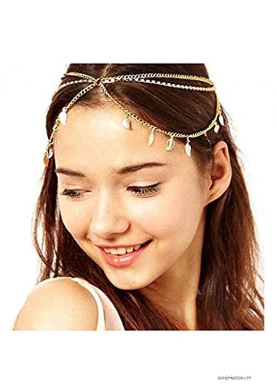 Yalice Boho Crystal Head Chain Gold Leaf Headpieces Elastic Hair Acessories for Women and Girls