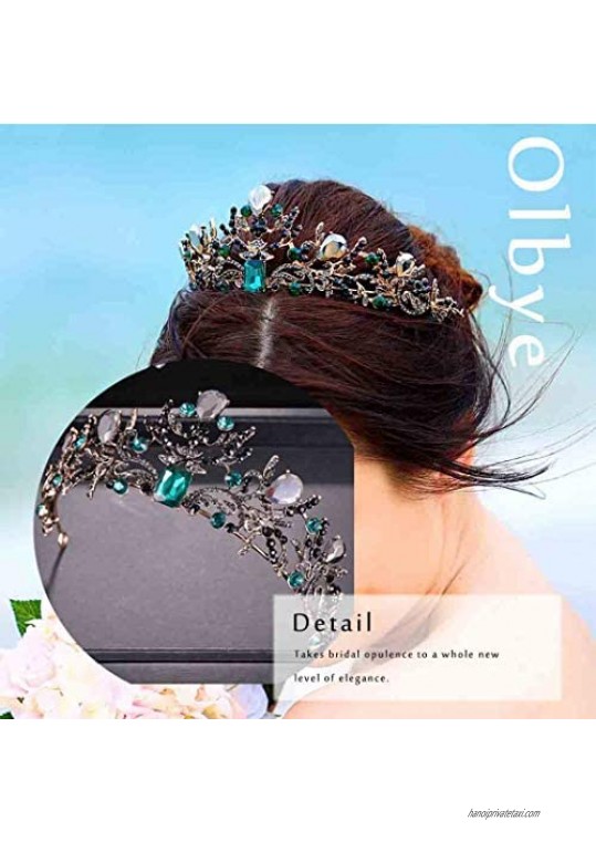 Yfe Wedding Green Crystal Crown for Women Queen Crowns and Tiaras Baroque Emerald Crown Gold (Style3)