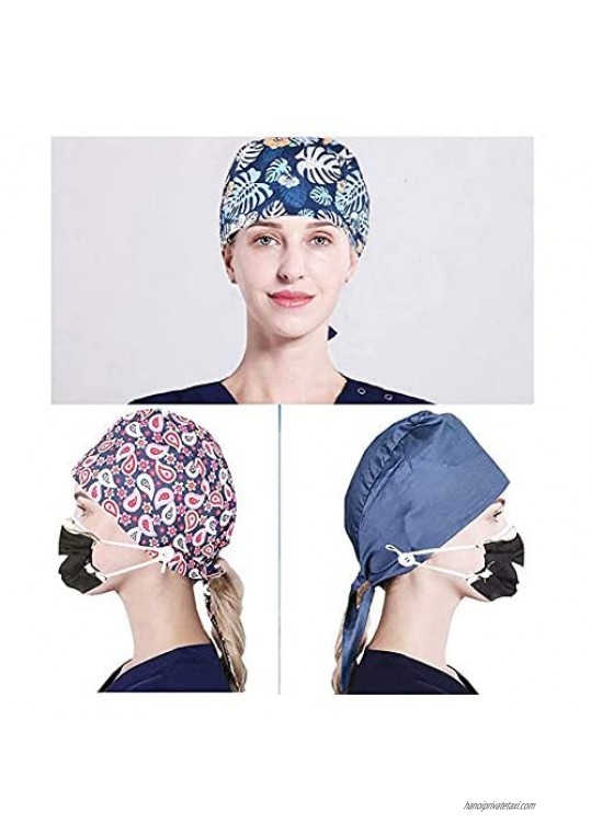 4 Pcs Gourd-Shaped Working Caps with Upgrade Sweatband Adjustable Hats Head Cover- Women/Men