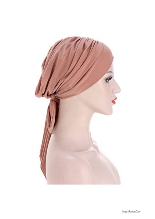4 Pieces Headwrap Pre-Tied Bonnet Turban Knot Beanie Cap Long Hair Head Scarf Headwraps