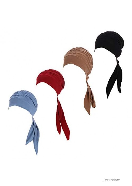 4 Pieces Headwrap Pre-Tied Bonnet Turban Knot Beanie Cap Long Hair Head Scarf Headwraps
