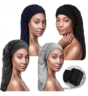 4 Pieces Satin Lined Hair Cover Sleep Cap with Elastic Band No Fading Slouchy Night Sleeping Beanie Sleeping Cap Beanie Hats for Frizzy Natural Curly Hair (Black  Navy Blue  Dark Gray and Light Gray)