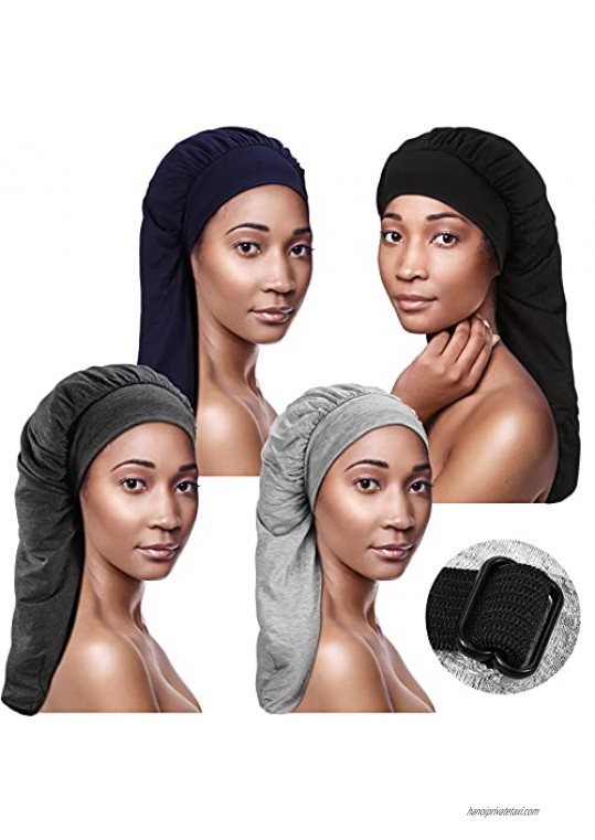 4 Pieces Satin Lined Hair Cover Sleep Cap with Elastic Band No Fading Slouchy Night Sleeping Beanie Sleeping Cap Beanie Hats for Frizzy Natural Curly Hair (Black  Navy Blue  Dark Gray and Light Gray)