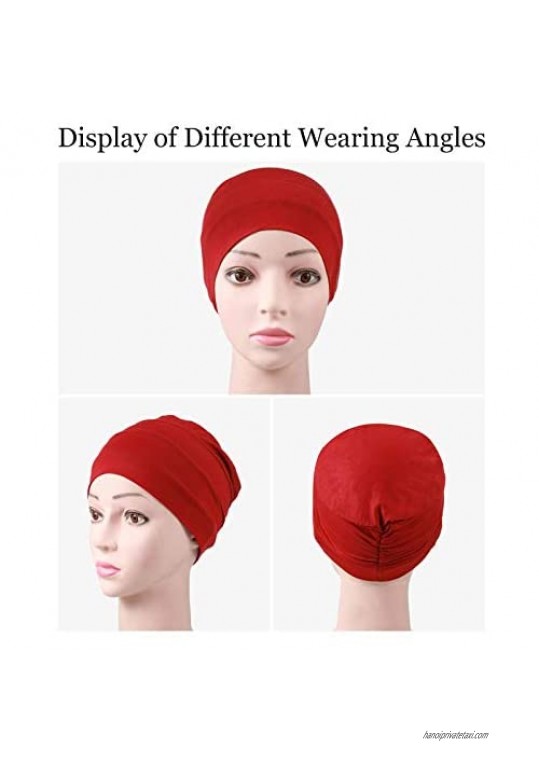 4 Pieces Turban Hats for Women Pleated Turban Cap Vintage Beanie Headwear Headscarf Elastic Headwrap Sleeping Hat for Women Girls