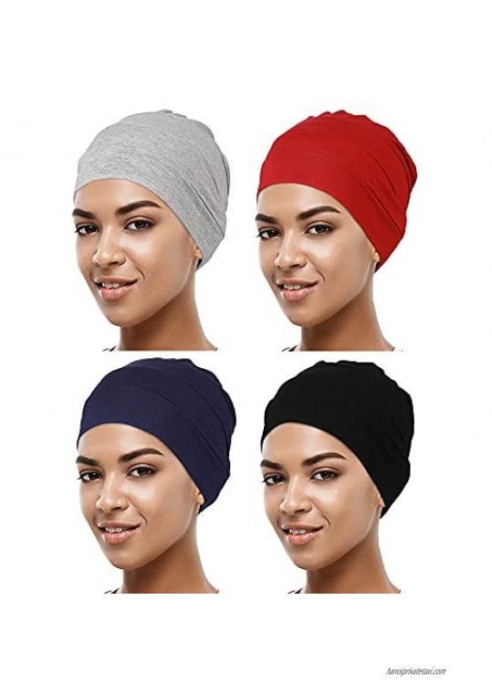 4 Pieces Turban Hats for Women Pleated Turban Cap Vintage Beanie Headwear Headscarf Elastic Headwrap Sleeping Hat for Women Girls