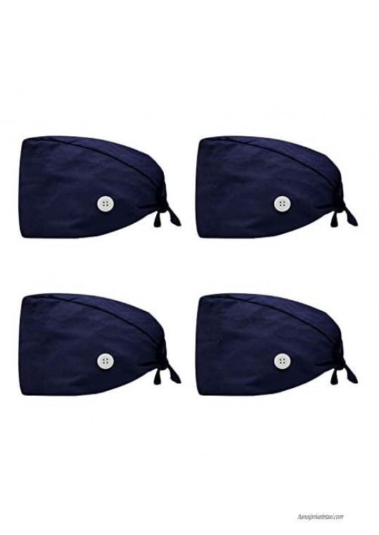 AMOCO 4pcs Scrub Caps Working Cap with Buttons and Sweatband Adjustable Tie One Size Working Hats Suit for Men and Women Navy
