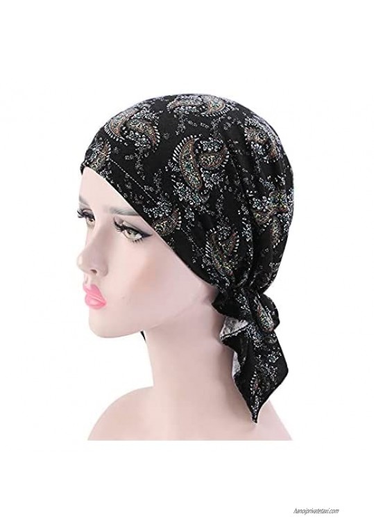 beauty YFJH Women Stretch Cotton Print Sleep Turban Hat Headwear Scarf Chemo Beanie Cap for Cancer Hair Loss