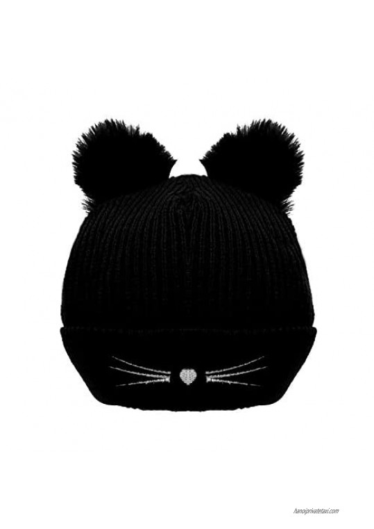 Bellady Winter Hats Cute Cat Ear Hat with Embroidered Warm Knit Crochet Ski Cap