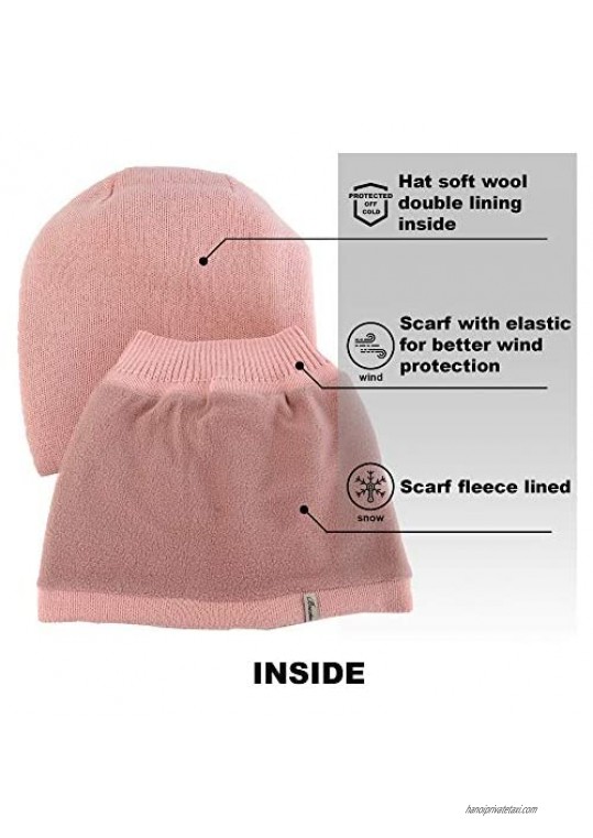 Braxton Hat and Scarf Set for Women - Knit Winter Plain Beanie Neck Warmer - Wool Fleece Cap Infinity Scarfs