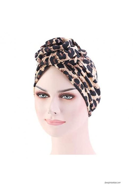 DuoZan New Women’s Cotton Flower Elastic Turban Beanie Pre-Tied Bonnet Chemo Cap Hair Loss Hat