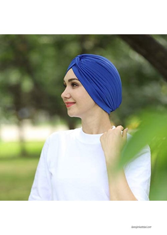Eralove Women Stretch Polyester Turban Twisted Pleated Headwrap Sleep Cap Hair Cover Bennie Head Wrap India's Hat