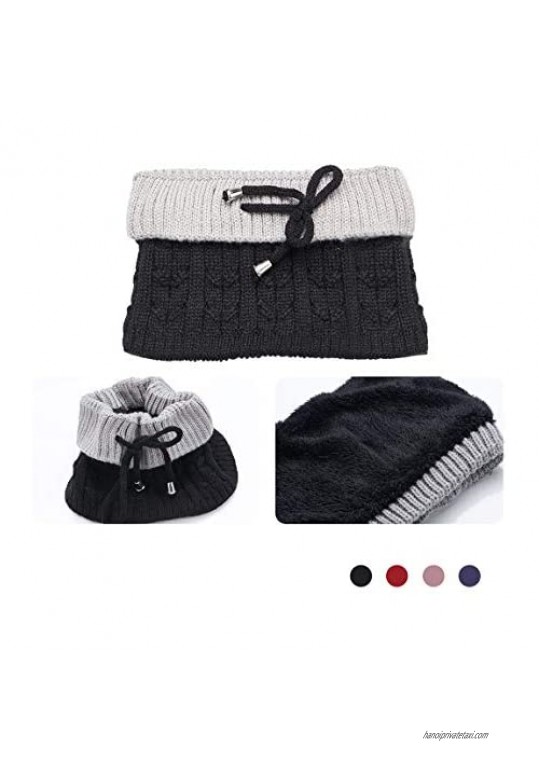 Fleece Lined Womens Beanie Knit Hat Winter Scarf Mask Set Girls Warm Hat Earmuffs Cap with Pom