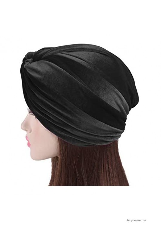 Fxhixiy Women's Stretch Velvet Twist Pleasted Hair Wrap Turban Hat Cancer Chemo Beanie Cap Headwear