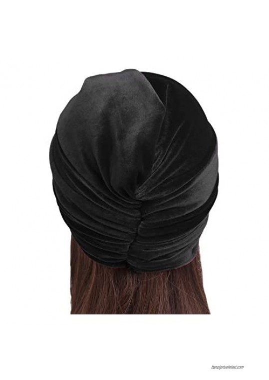 Fxhixiy Women's Stretch Velvet Twist Pleasted Hair Wrap Turban Hat Cancer Chemo Beanie Cap Headwear