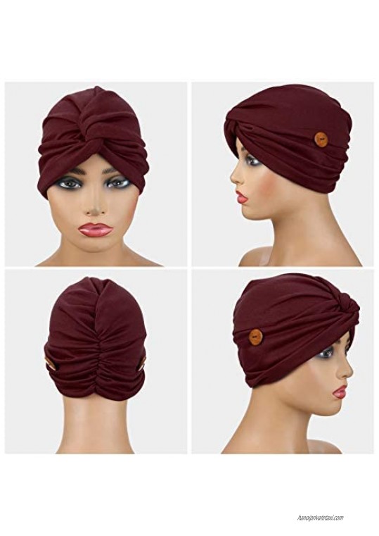 Geyoga 6 Piece Women Turban with Button Pre-Tied Bonnet Beanie Headwrap