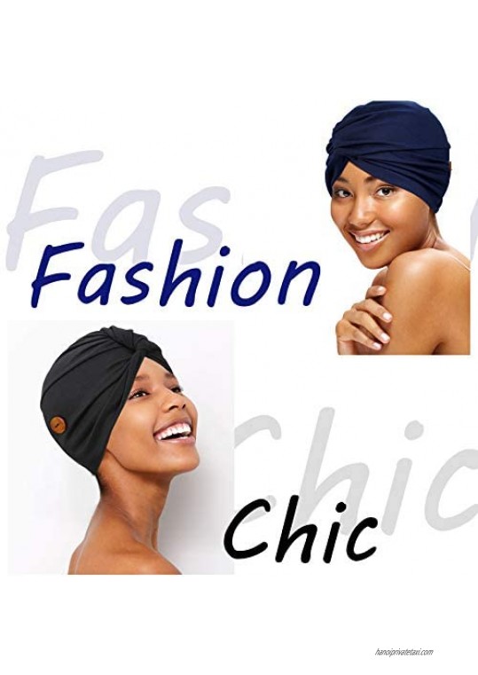 Geyoga 6 Piece Women Turban with Button Pre-Tied Bonnet Beanie Headwrap