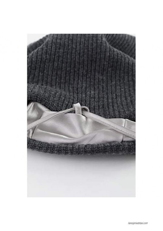 Grace Eleyae GE I Adjustable Satin Lined Wool Winter Cap Silky Sleeping Beanie Hat Dark Grey