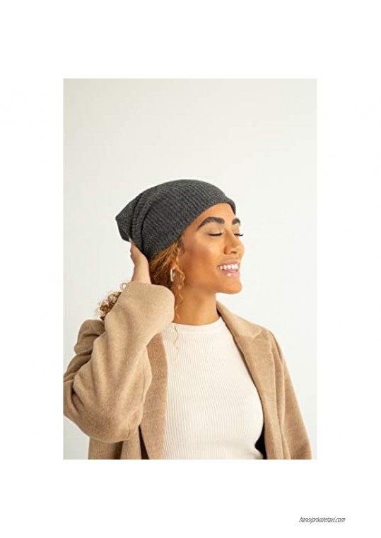 Grace Eleyae GE I Adjustable Satin Lined Wool Winter Cap Silky Sleeping Beanie Hat Dark Grey