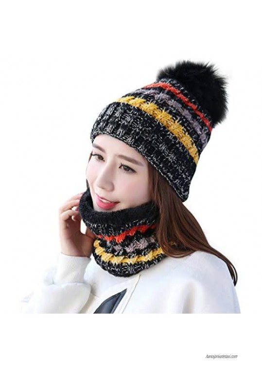 Home Prefer Womens Winter Beanie Hat Scarf Set Warm Fuzzy Knit Hat Neck Scarves