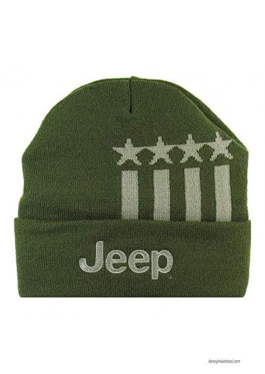 Jeep Stars and Stripes Military Green Flip Knit Hat Licensed and Authentic