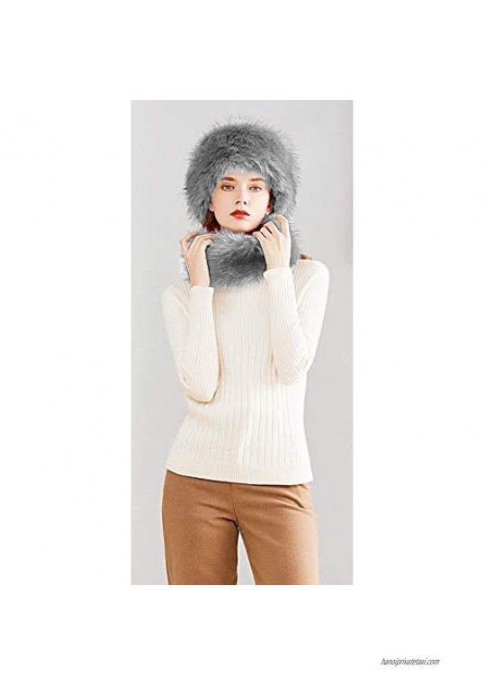 Lovful Faux Fur Women Russian Cossack Style Hat Scarf Set for Ladies