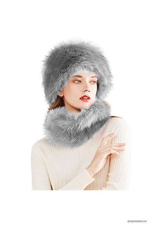 Lovful Faux Fur Women Russian Cossack Style Hat Scarf Set for Ladies