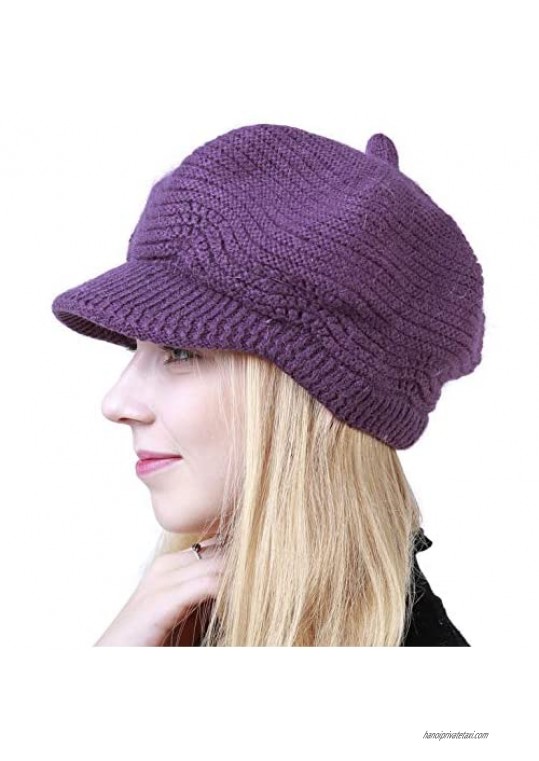 Muryobao Women's Winter Warm Slouchy Cable Knit Beanie Skull Hat with Visor