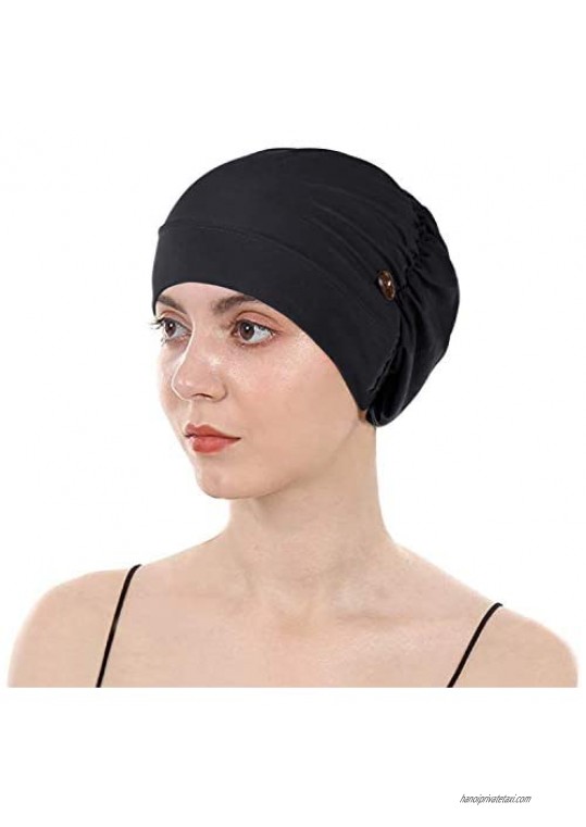 PURFUN Women Elastic Skull Cap with Buttons Hair Loose Turban Bonnet Headscarf Hijab