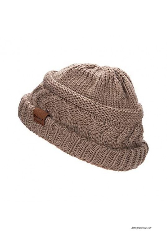 Rosoz Ponytail Beanie for Women Winter Warm Beanie Tail Soft Stretch Cable Knit Messy High Bun Hat